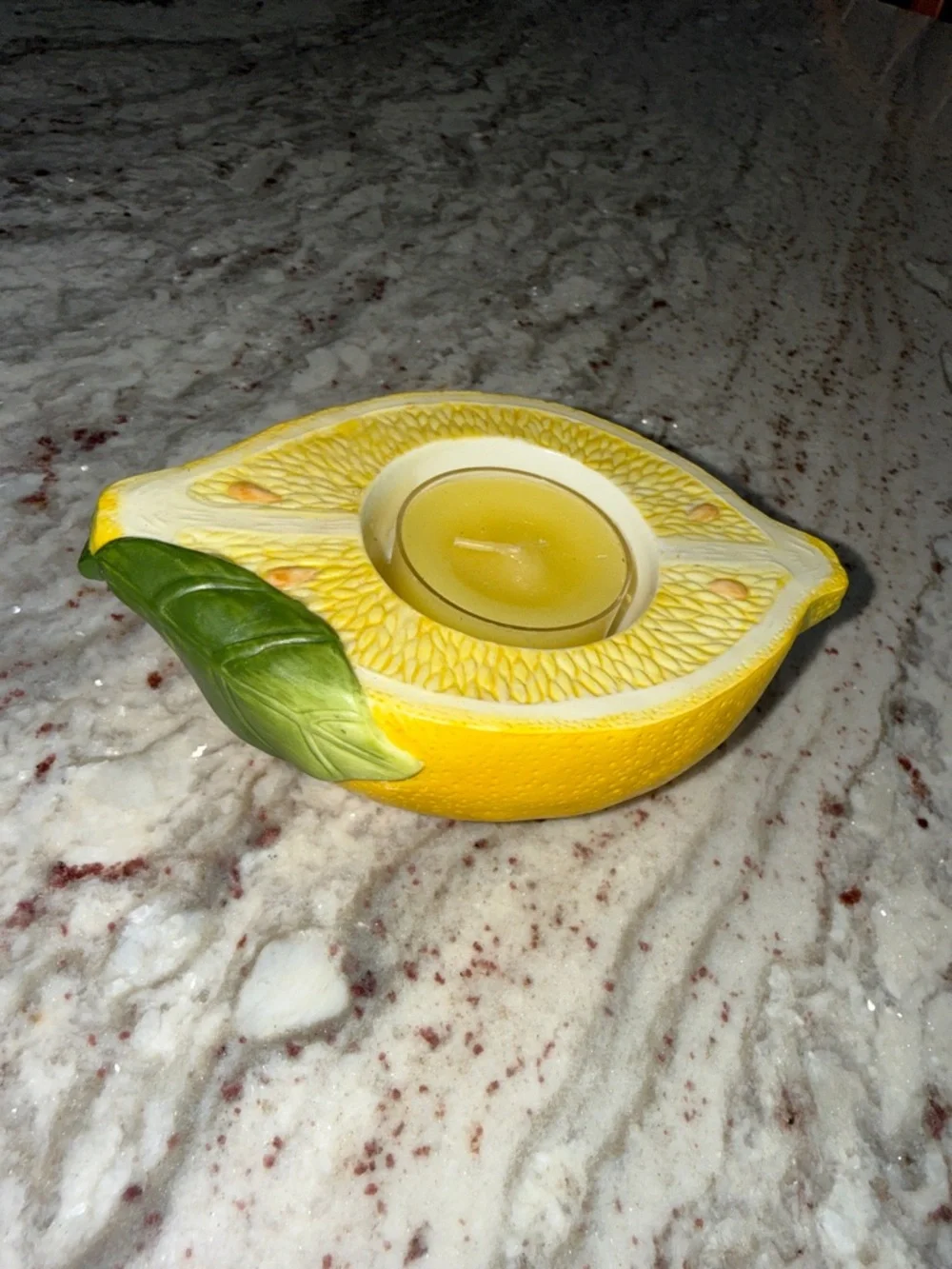 PartyLite Lemon Tealight Candle Holder with Green Leaf Accent - Picture 1 of 8